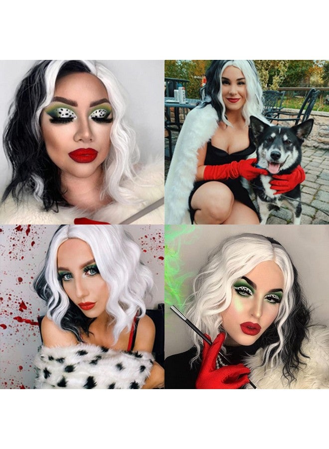 Cying Lin Short Bob Wavy Curly Wig Black And White Wig For Women Cosplay Halloween Wigs Heat Resistant Bob Party Wig Include Wig Cap (Black And White) - Image 5