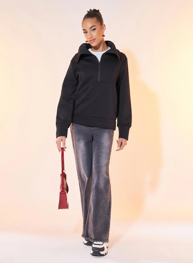 Take Two Solid Half-Zip Long Sleeve Sweatshirt