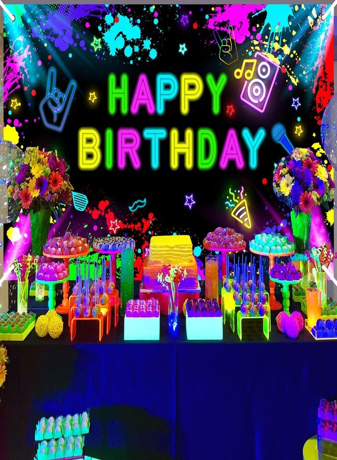 Lecheme Neon Birthday Banner 6x3.6 ft Glow in The Dark Backdrop Neon Birthday Party Decorations Glow Photography Background Photo Booth Props - Image 2