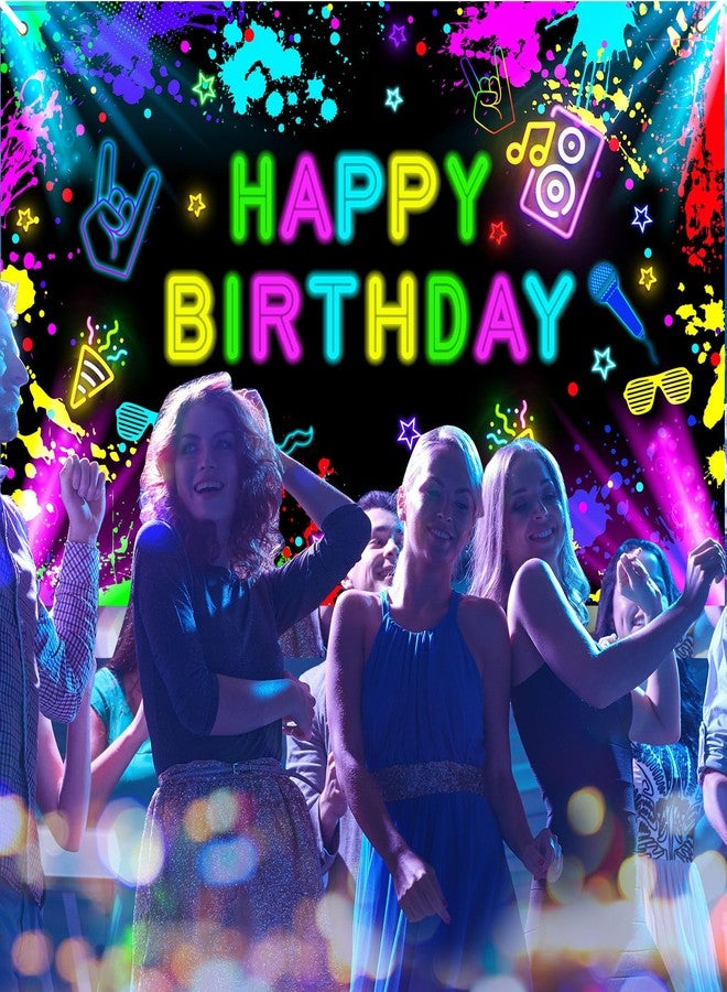 Lecheme Neon Birthday Banner 6x3.6 ft Glow in The Dark Backdrop Neon Birthday Party Decorations Glow Photography Background Photo Booth Props - Image 4