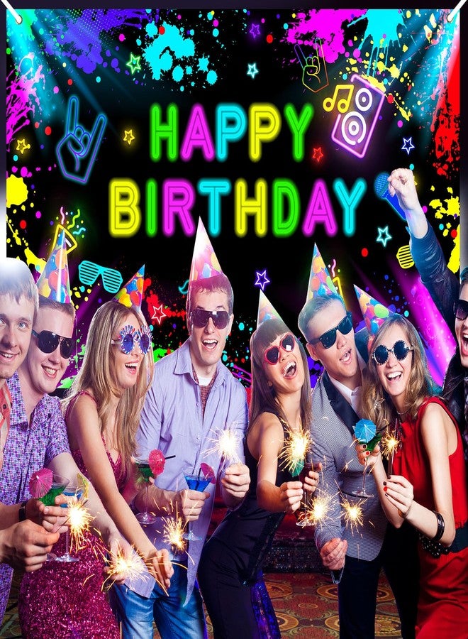 Lecheme Neon Birthday Banner 6x3.6 ft Glow in The Dark Backdrop Neon Birthday Party Decorations Glow Photography Background Photo Booth Props - Image 5
