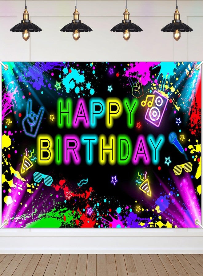Lecheme Neon Birthday Banner 6x3.6 ft Glow in The Dark Backdrop Neon Birthday Party Decorations Glow Photography Background Photo Booth Props - Image 1