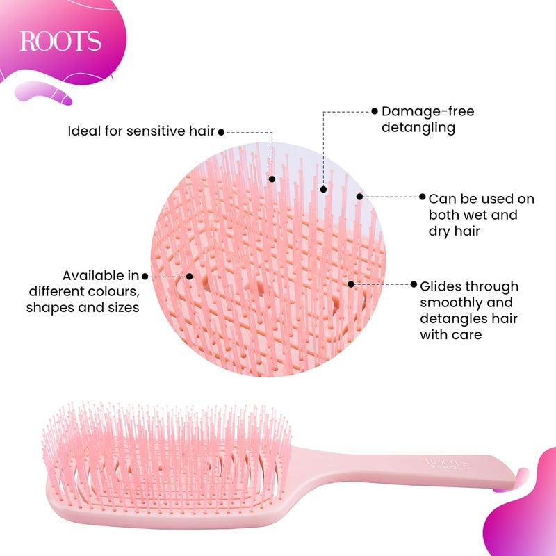 Roots Zero Tangle Hair Brush Designed with Vented Rectangle Shape Soft Tip Flexible Bristle Damage Free Suitable for all Hair Type for Men and Women RZTZCB - Image 4