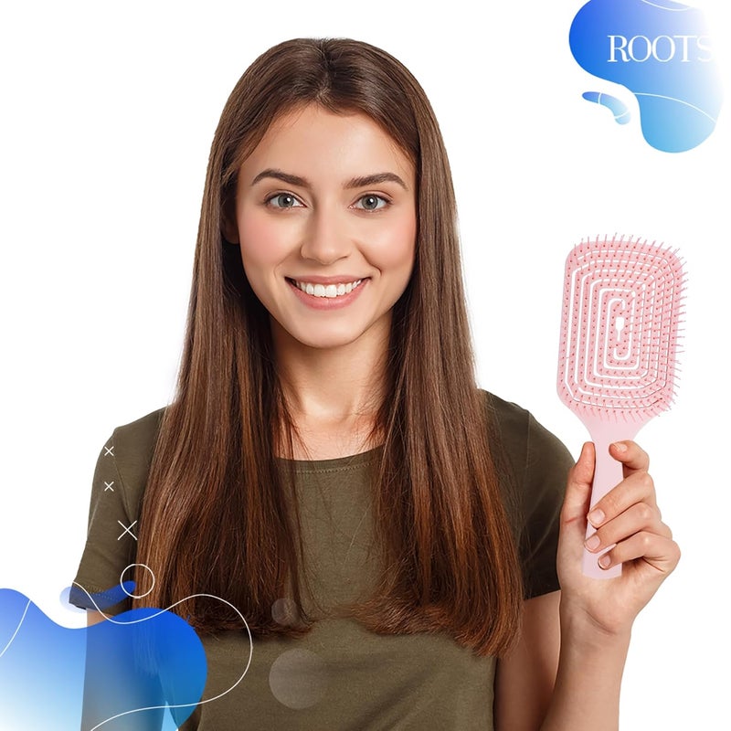 Roots Zero Tangle Hair Brush Designed with Vented Rectangle Shape Soft Tip Flexible Bristle Damage Free Suitable for all Hair Type for Men and Women RZTZCB - Image 5