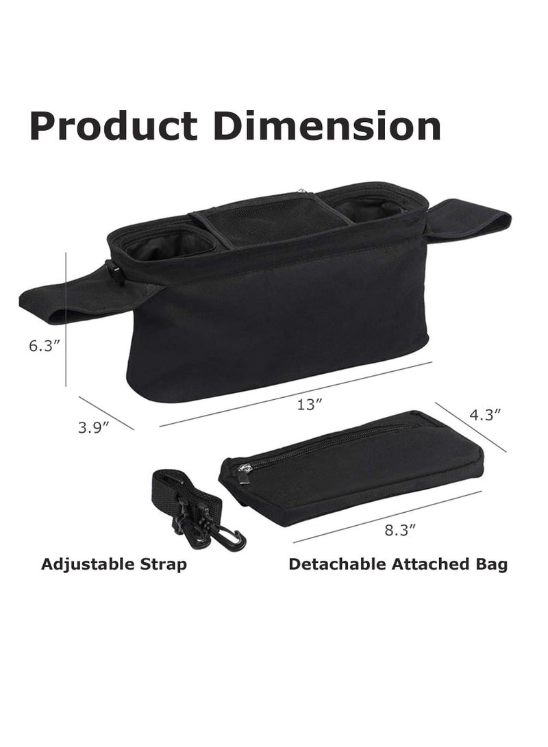 Universal Stroller Organizer,Stroller Accessories:Diaper Bag with Stroller Straps for Mom,Portable Stroller Bag with Insulated Cup Holder,Detachable Shoulder Strap&Zipper Bag,Newborn Essentials Organizer Bag for Baby Infant Pram（black） - Image 2