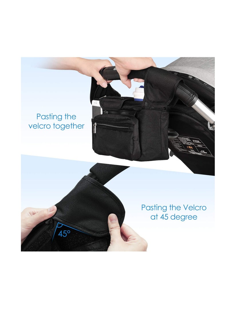 Universal Stroller Organizer,Stroller Accessories:Diaper Bag with Stroller Straps for Mom,Portable Stroller Bag with Insulated Cup Holder,Detachable Shoulder Strap&Zipper Bag,Newborn Essentials Organizer Bag for Baby Infant Pram（black） - Image 4