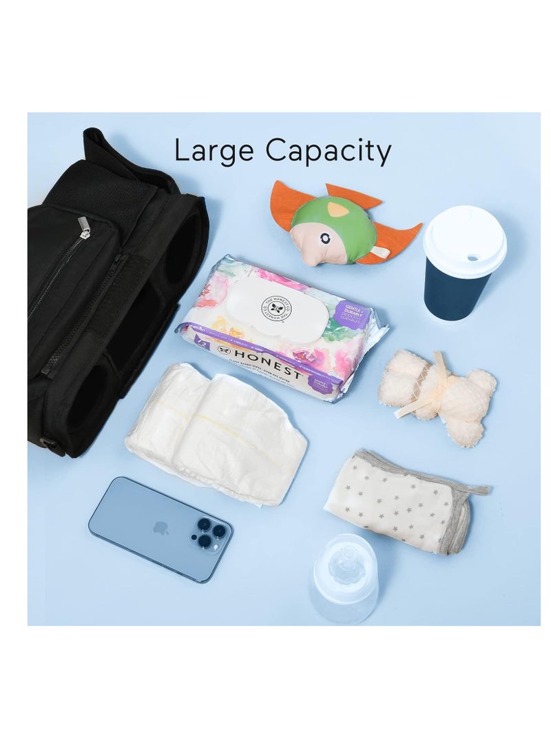 Universal Stroller Organizer,Stroller Accessories:Diaper Bag with Stroller Straps for Mom,Portable Stroller Bag with Insulated Cup Holder,Detachable Shoulder Strap&Zipper Bag,Newborn Essentials Organizer Bag for Baby Infant Pram（black） - Image 3