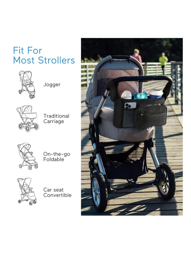 Universal Stroller Organizer,Stroller Accessories:Diaper Bag with Stroller Straps for Mom,Portable Stroller Bag with Insulated Cup Holder,Detachable Shoulder Strap&Zipper Bag,Newborn Essentials Organizer Bag for Baby Infant Pram（black） - Image 5