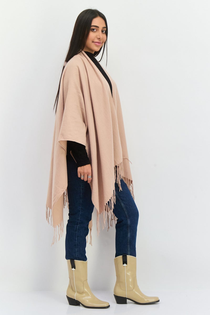 ADRIENNE VITTADINI Women Plain Ruana Poncho, Tan  - Image 3