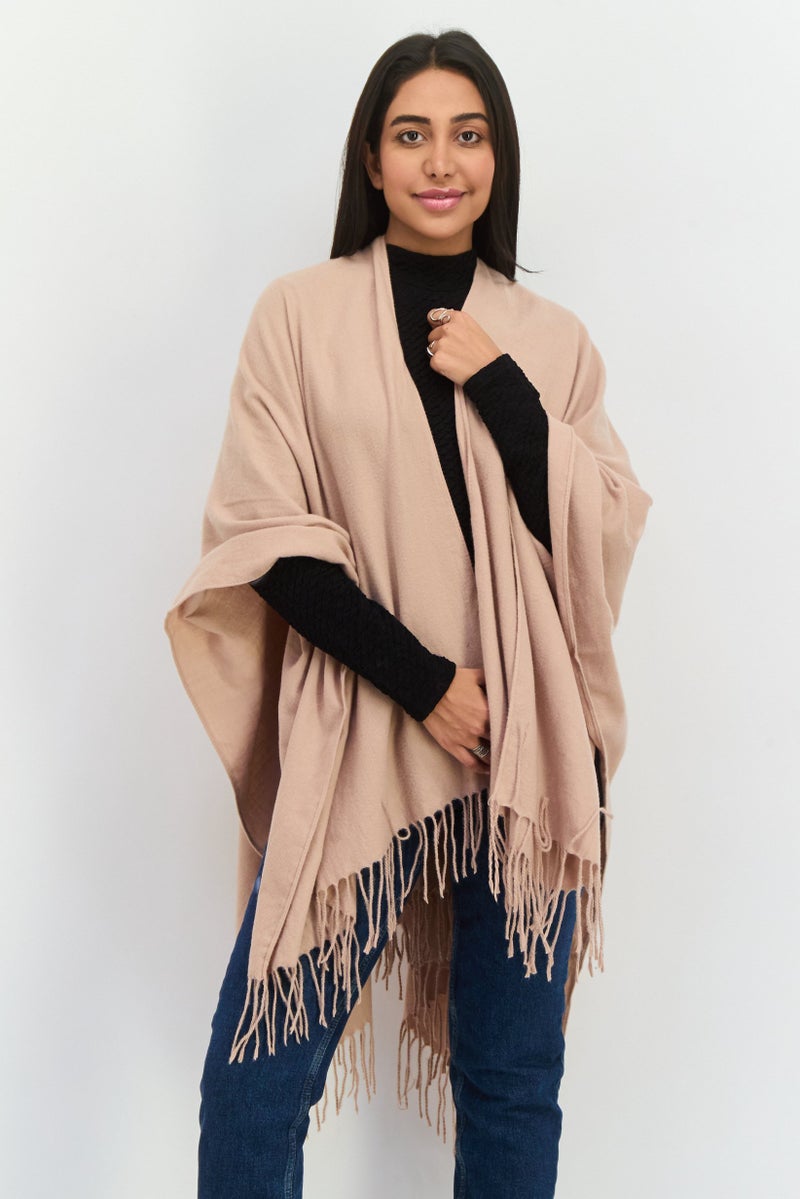 ADRIENNE VITTADINI Women Plain Ruana Poncho, Tan  - Image 1