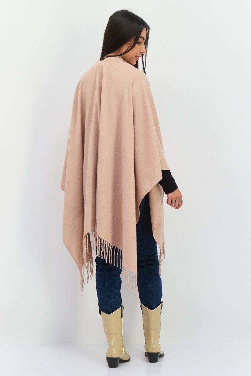 ADRIENNE VITTADINI Women Plain Ruana Poncho, Tan  - Image 4