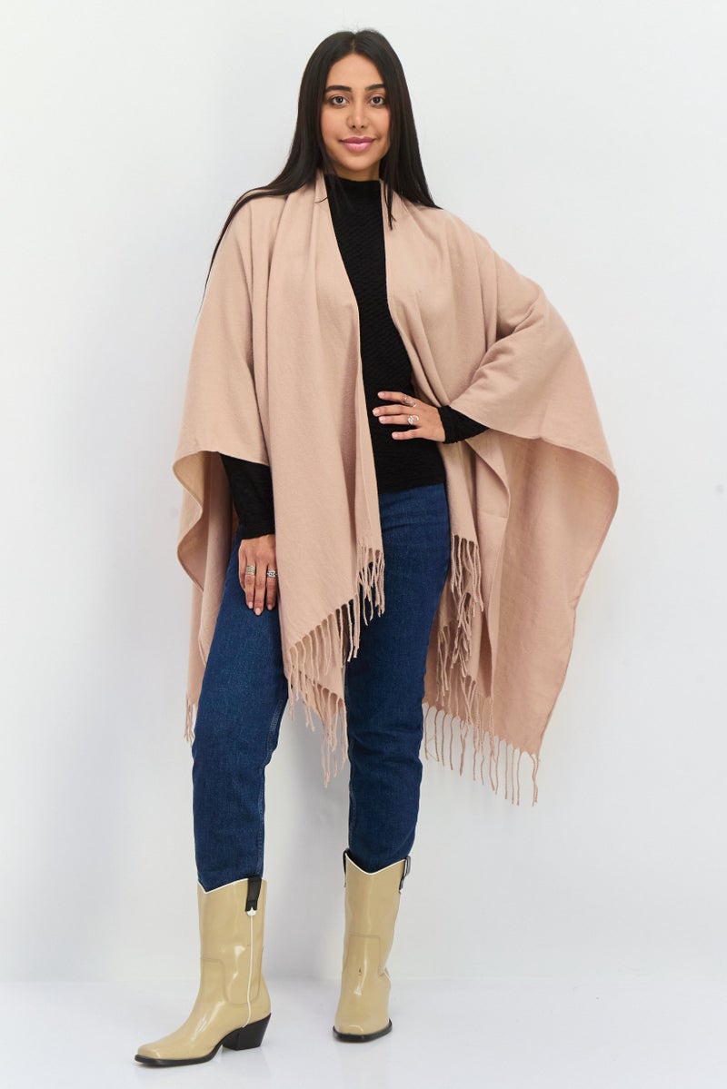 ADRIENNE VITTADINI Women Plain Ruana Poncho, Tan  - Image 2