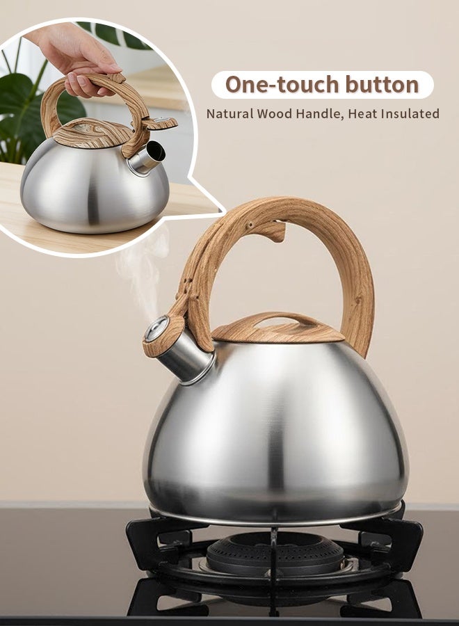 Solerconm 2.5L Whistling Stainless Steel Tea Kettle, Stove Top Water Kettle with Heat-Resistant Wood-Look Handle, Large Opening, Fast Boil Tea Pot for Induction and Gas Stoves - Image 4