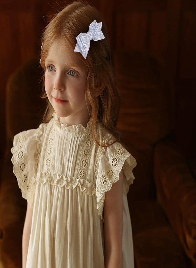 Miroksh 2pc 4in Glitter Silver Hair Bows Clips,Sparkle Bowknot Alligator Barrettes Hairpins for Teen,Toddler Girls,Kids, Women Wedding July 4th Party Dress Decor Accessories Gift - Image 4