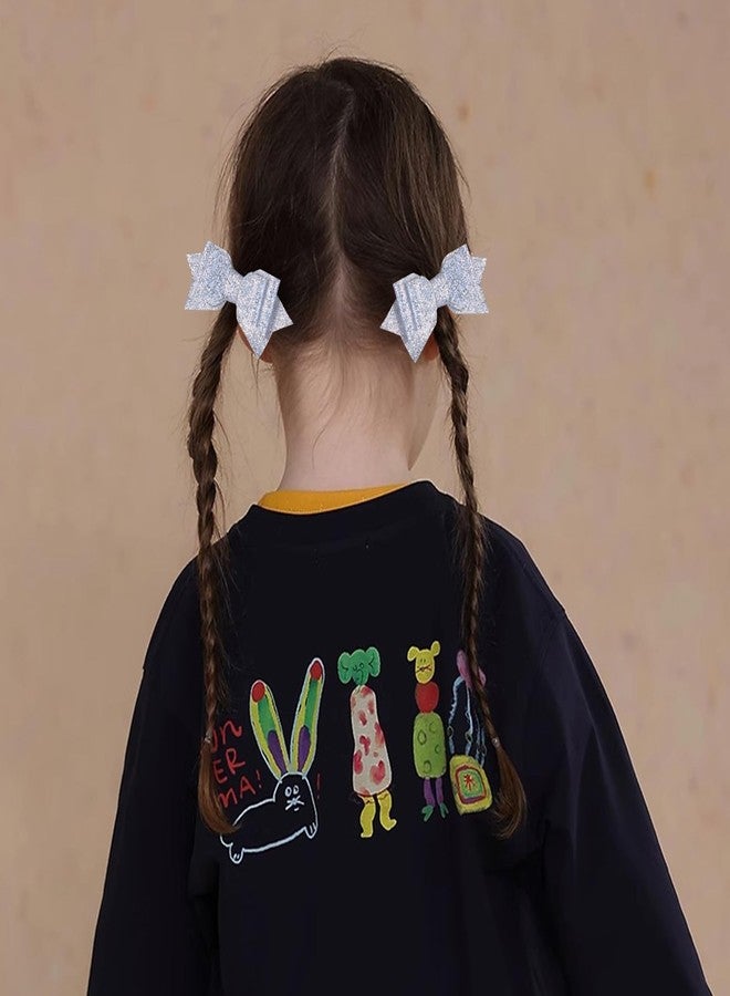 Miroksh 2pc 4in Glitter Silver Hair Bows Clips,Sparkle Bowknot Alligator Barrettes Hairpins for Teen,Toddler Girls,Kids, Women Wedding July 4th Party Dress Decor Accessories Gift - Image 3