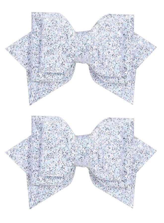 Miroksh 2pc 4in Glitter Silver Hair Bows Clips,Sparkle Bowknot Alligator Barrettes Hairpins for Teen,Toddler Girls,Kids, Women Wedding July 4th Party Dress Decor Accessories Gift - Image 2