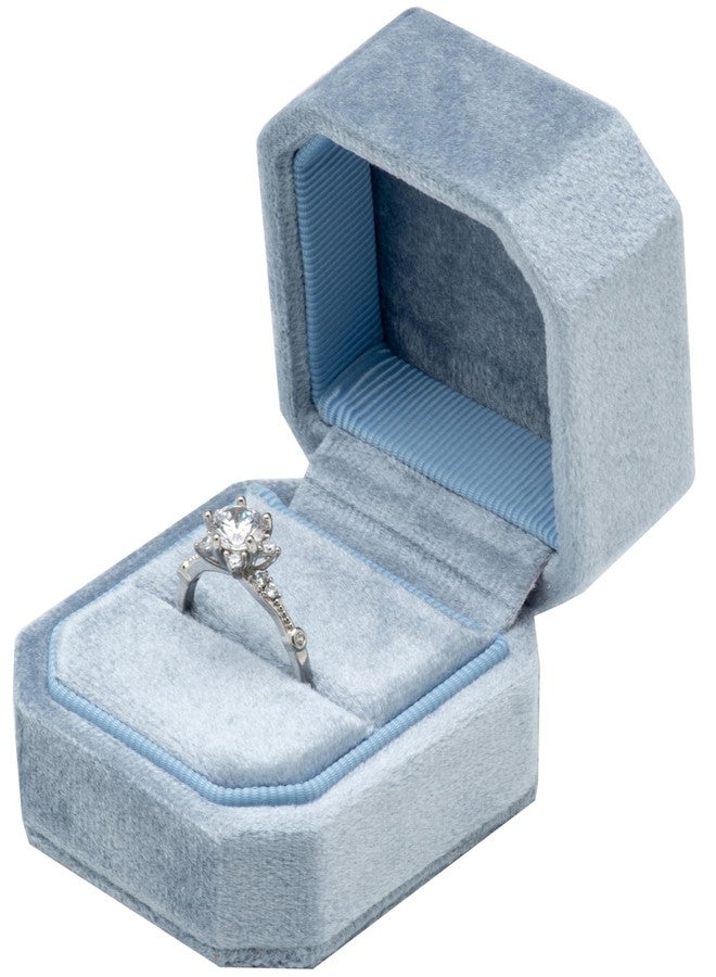 Giftop Velvet Single Small Ring Box Case Holder for Engagement Proposal Birthday Wedding (Light Ocean Blue) - Image 1