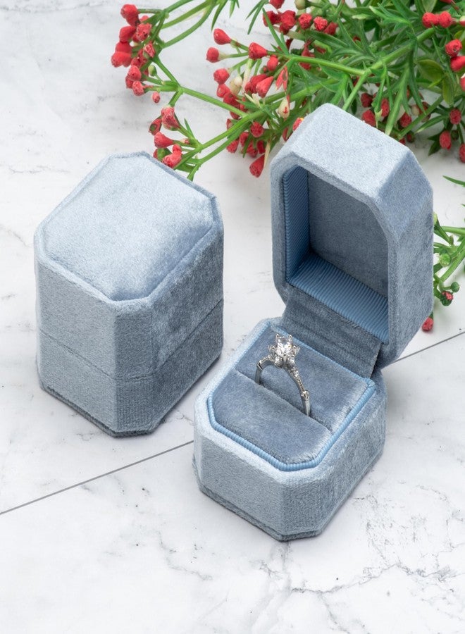 Giftop Velvet Single Small Ring Box Case Holder for Engagement Proposal Birthday Wedding (Light Ocean Blue) - Image 4