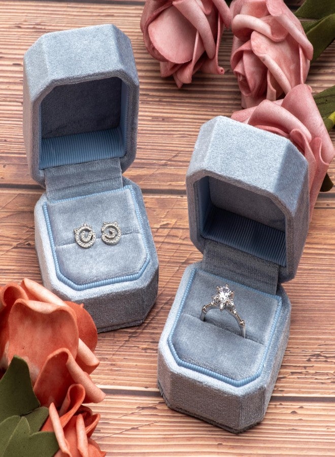 Giftop Velvet Single Small Ring Box Case Holder for Engagement Proposal Birthday Wedding (Light Ocean Blue) - Image 5