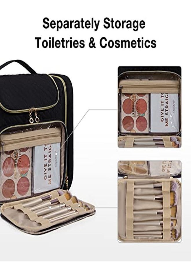 BAGSMART Bag, Bagsmart Travel Toiletry Bag For Women, Water-Resistant Cosmetic Makeup Bag, Large Capacity Travel Organizer For Full Sized Toiletries And Cosmetics, Black  - Image 3