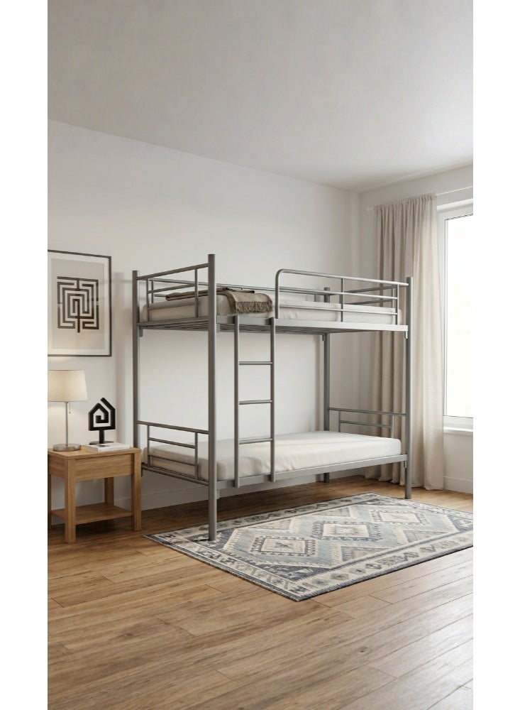 Karnak Labounty Heavy Duty Steel Bunk Bed 90 x 190 cm Double Deck Bed Frame for Home & Shared Spaces (Grey) - Image 1