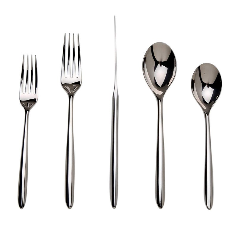 nambe Dune 5Piece Stainless Steel Flatware Set  1810 Mirror Stainless Steel Silverware Cutlery Set  Designed for Home Kitchens Hotel or Restaurant Use  Service for 1  Dishwasher Safe