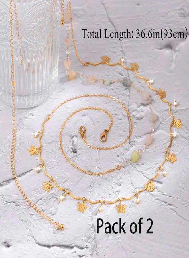 Urieo Gold Waist Beads for Women, African Butterfly Belly Chain, Adjustable Crystal Body Jewelry(Pack of 2) - Image 5