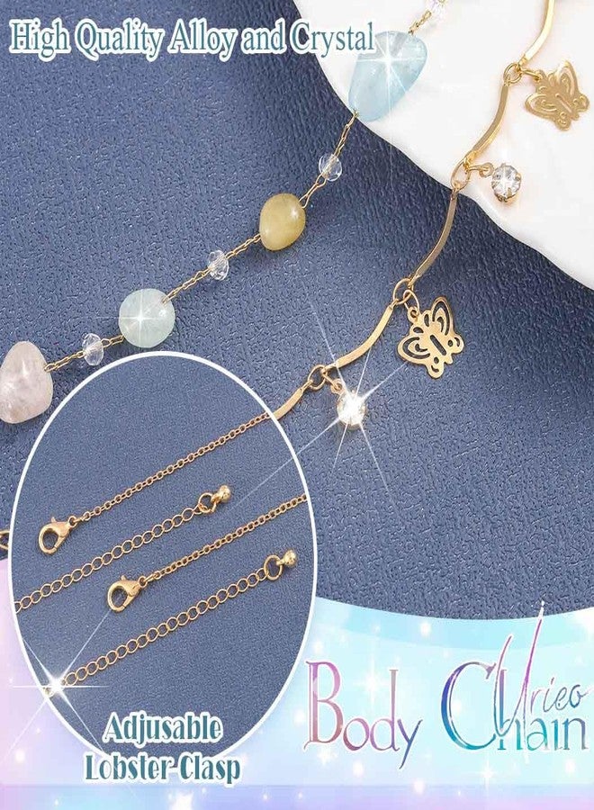 Urieo Gold Waist Beads for Women, African Butterfly Belly Chain, Adjustable Crystal Body Jewelry(Pack of 2) - Image 2