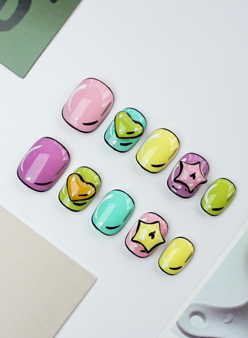 Artist Design/Cartoon Dopamine (Handmade)/Press On nails/Luxury Hand Painted/Squoval/10 PCS/M Size - Image 1