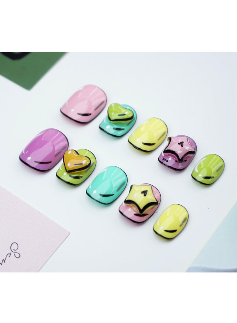 Artist Design/Cartoon Dopamine (Handmade)/Press On nails/Luxury Hand Painted/Squoval/10 PCS/M Size - Image 2