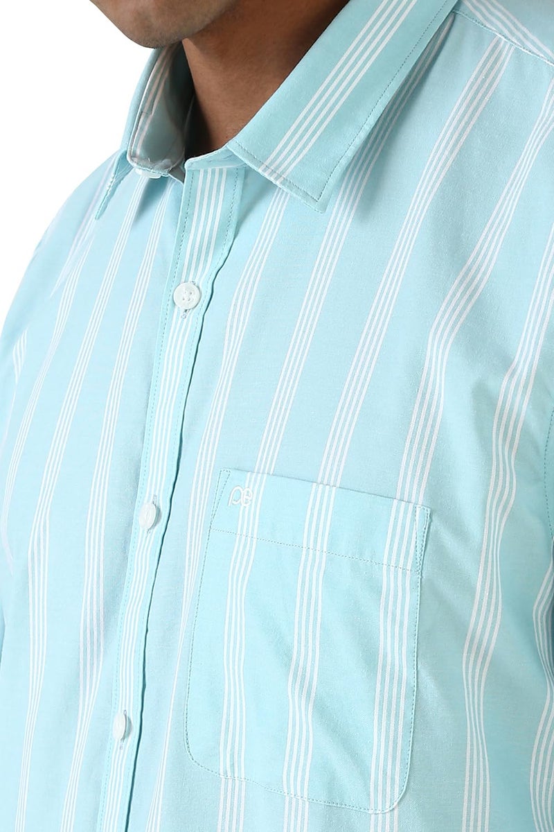 Peter England Men Blue Slim Fit Stripe Shirt - Image 4