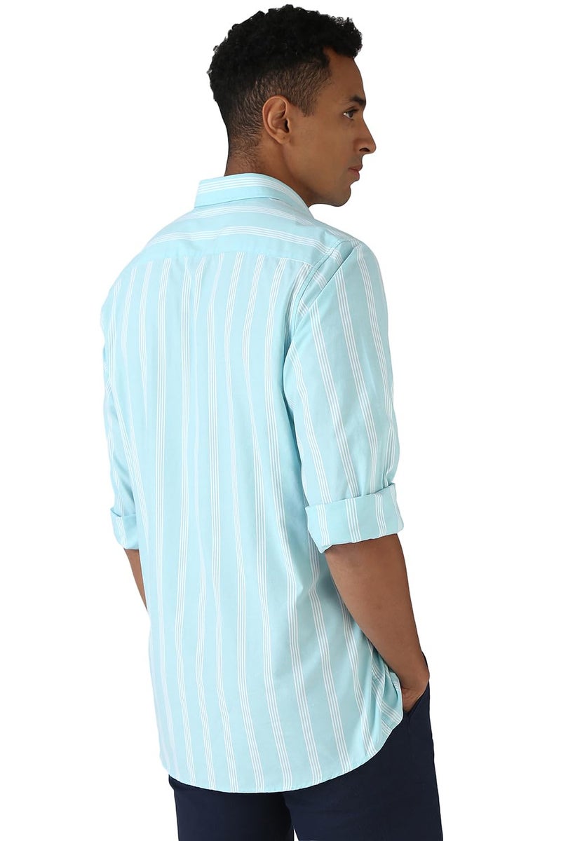 Peter England Men Blue Slim Fit Stripe Shirt - Image 3