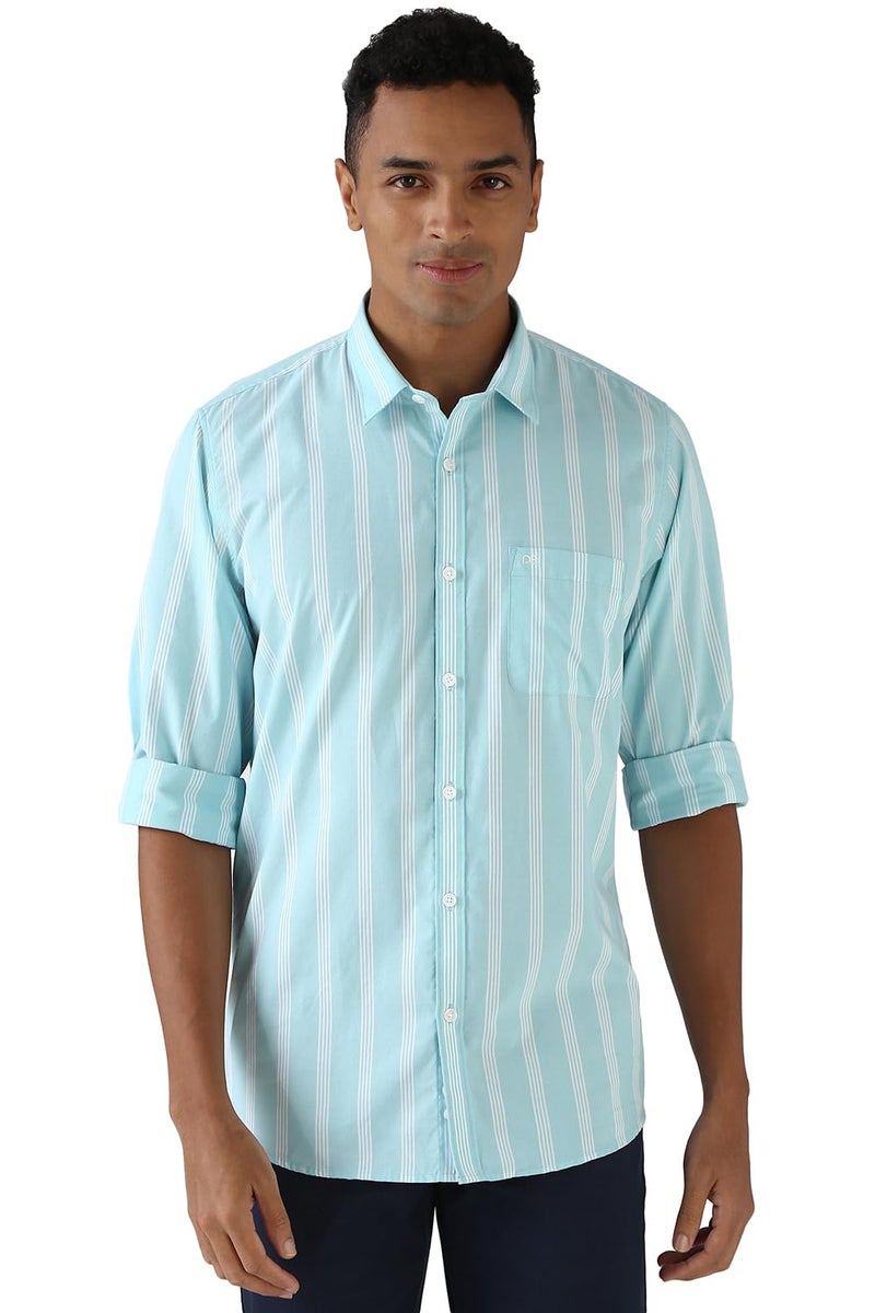 Peter England Men Blue Slim Fit Stripe Shirt - Image 1