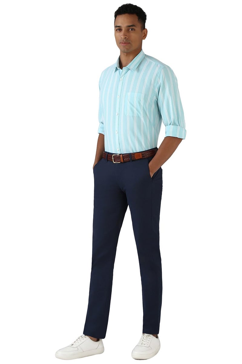 Peter England Men Blue Slim Fit Stripe Shirt - Image 5