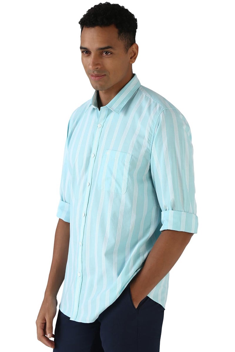 Peter England Men Blue Slim Fit Stripe Shirt - Image 2
