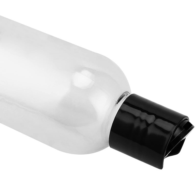 MUKLEI 40 Pack 8 Oz Plastic Bottles with Disc Top Caps, Refillable Clear Travel Squeeze Lotion Bottles Containers with Black Bulk Disc Cap for Shampoo, Body Wash, Creams, Soap - Image 4