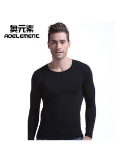 Generic Mens Slim-Fit Thermal Long Sleeve Top Black 