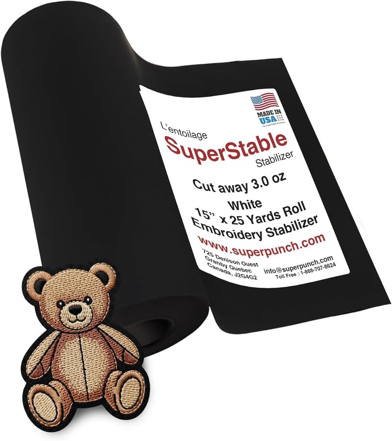 Superpunch Cutaway 3.0 oz Stabilizer for Embroidery Machines, SuperStable Black Thick Cut Away Stabilizer-15 inch x 25 Yard Roll, Cut Away Machine Embroidery Stabilizer Backing, Made in USA - Image 1