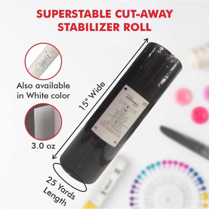 Superpunch Cutaway 3.0 oz Stabilizer for Embroidery Machines, SuperStable Black Thick Cut Away Stabilizer-15 inch x 25 Yard Roll, Cut Away Machine Embroidery Stabilizer Backing, Made in USA - Image 2