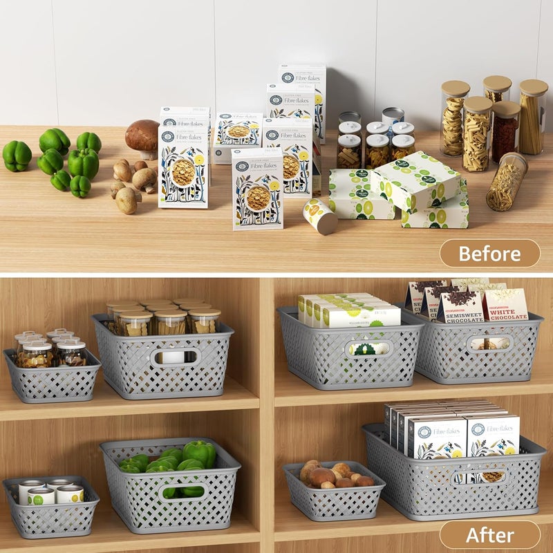 MaxGear Organization and Storage 3 Packs, Plastic Bins Organizer Bins, Woven Baskets for Storage, Plastic Baskets with Handles, Grey Basket for Organizing, Basket Organizer for Home and Office, Large - Image 4