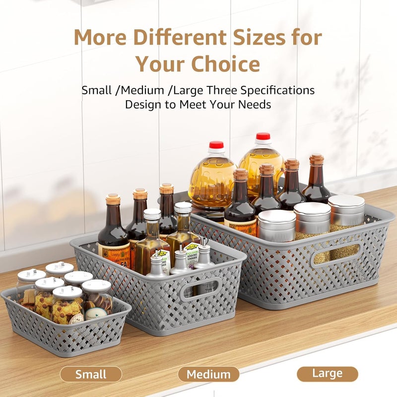 MaxGear Organization and Storage 3 Packs, Plastic Bins Organizer Bins, Woven Baskets for Storage, Plastic Baskets with Handles, Grey Basket for Organizing, Basket Organizer for Home and Office, Large - Image 3
