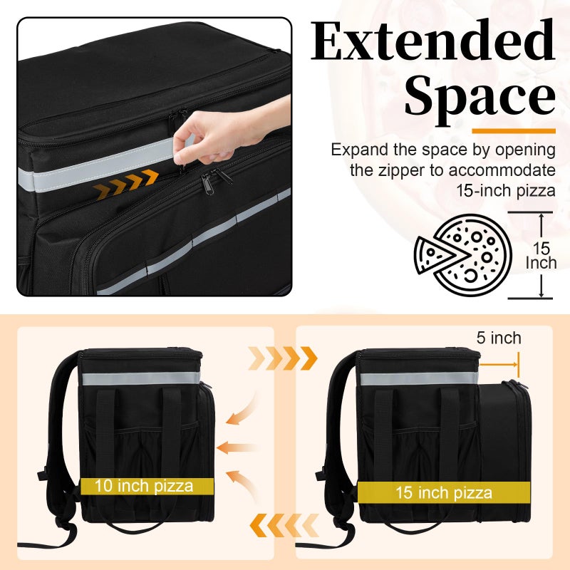 Wigojoy Food Delivery Backpack, Expandable Delivery Backpacks for Hot/Cold with Reflective Strips and Cup Holder. Bike Delivery Bag Backpack Suitable for Uber Eats, DoorDash, and Camping - Image 3