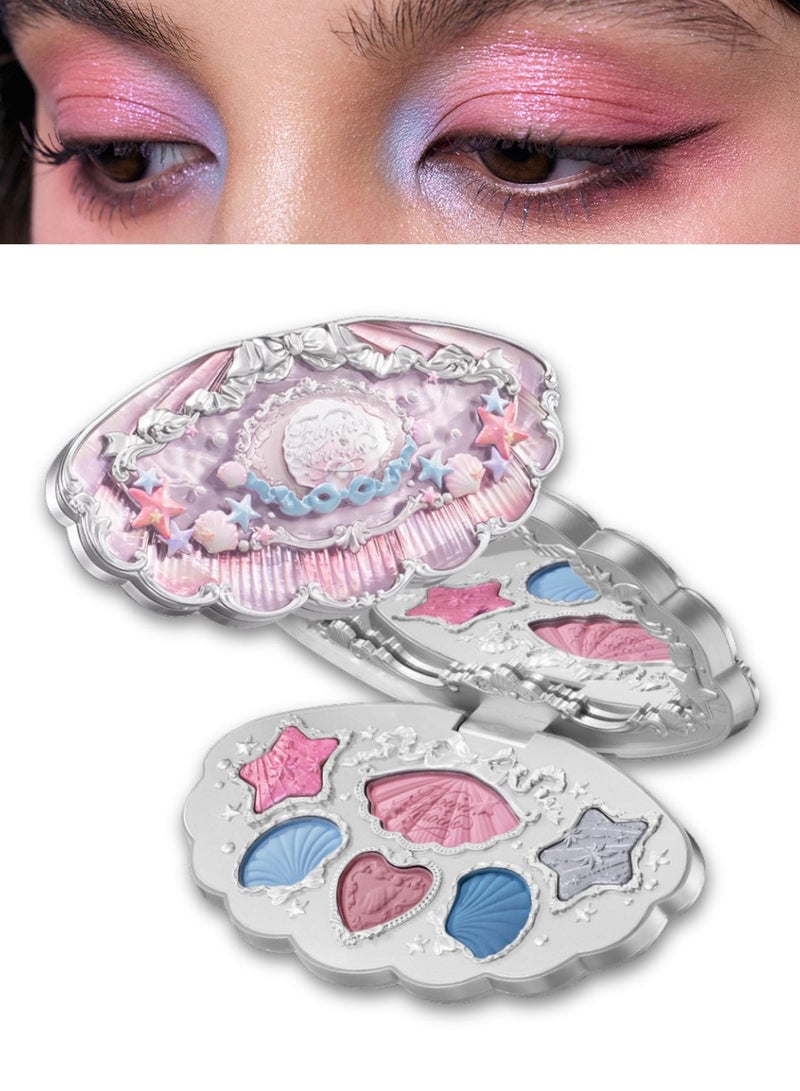 Flower Knows Shell's Jewel Eyeshadow Palette – 6 Pastel & Aqua Shades with Matte and Shimmer – 02 Mermaid’s Tears - Image 1