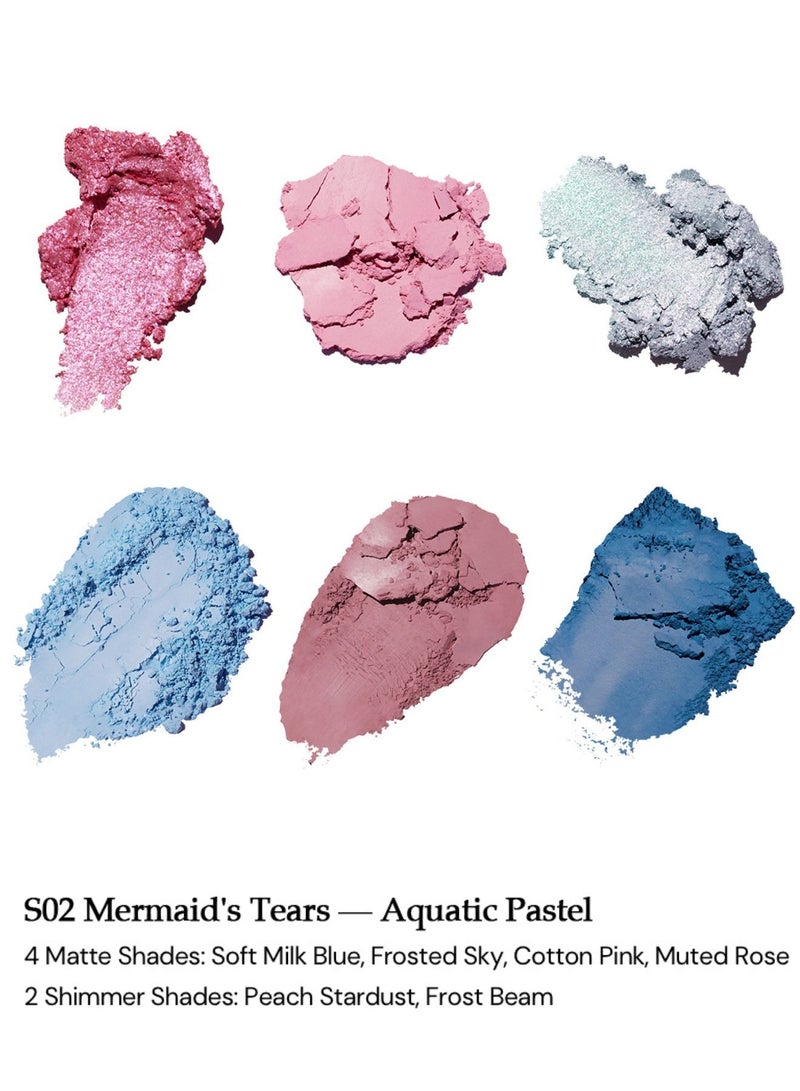 Flower Knows Shell's Jewel Eyeshadow Palette – 6 Pastel & Aqua Shades with Matte and Shimmer – 02 Mermaid’s Tears - Image 3