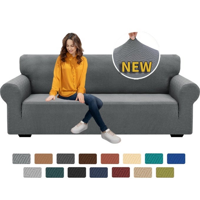 HIGH STRETCH SOFA COVERS 3 SEATER LATEST JACQUARD 1 PIECE SOFA SLIPCOVERS LIVING ROOM UNIVERSAL COUCH COVERS FOR DOGS PET NON SLIP SOFA FURNITURE PROTECTOR WASHABLE 3 SEATER LIGHT GRAY