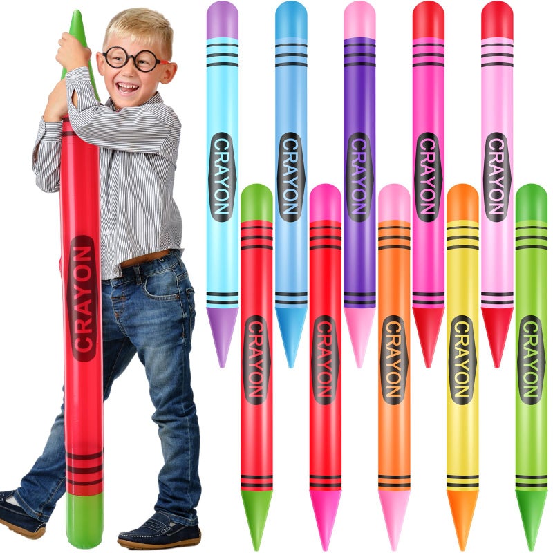 Glimin 10 Pcs 4134 Inch Jumbo Inflatable Crayons Neon Blow up Crayons Large Inflate Crayon Party Favors Giant Crayon Prop for Birthday Party Supplies Classroom Back to School Decorations - Image 3