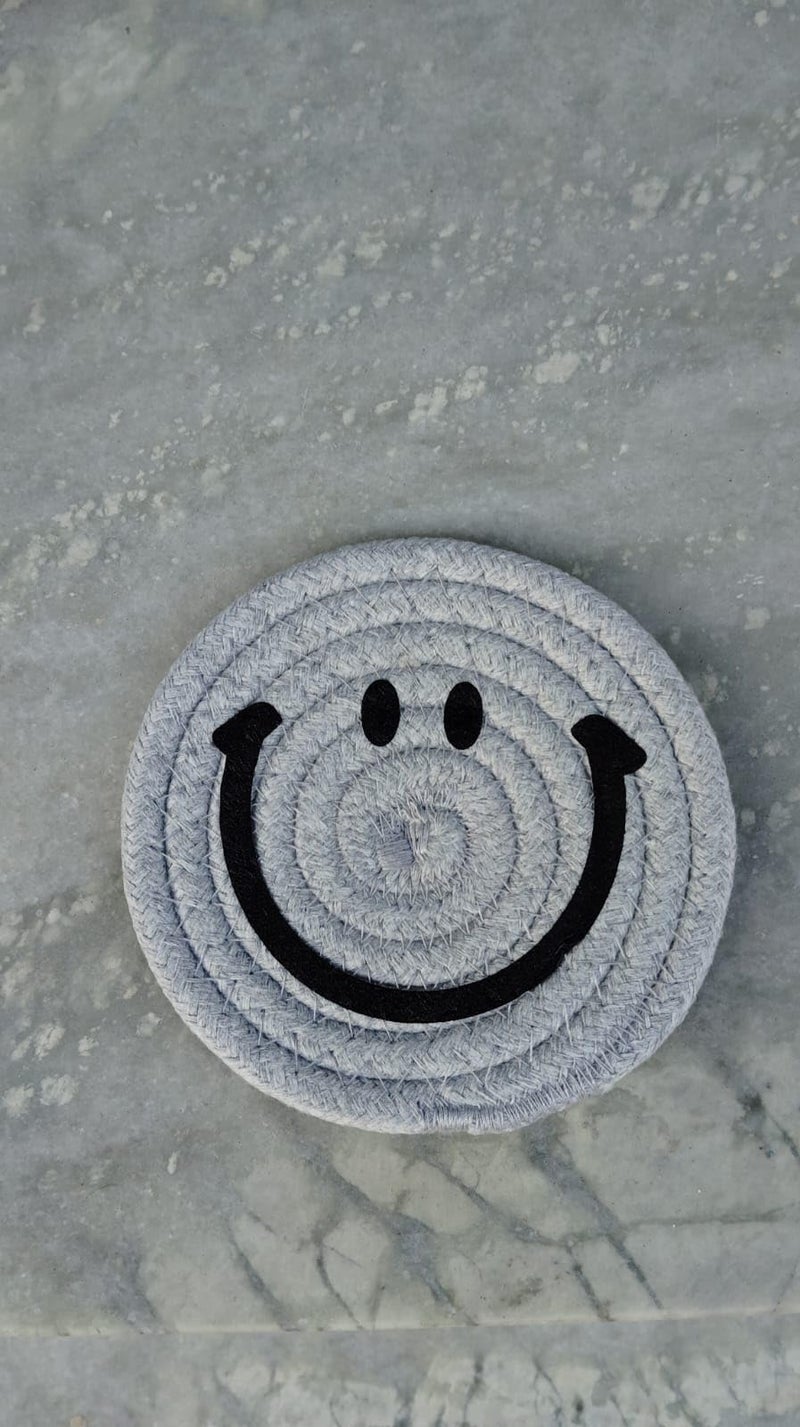 cleanex india Smiley Jute Tea Coasters – Eco-Friendly, Durable Drink Coasters for Glass Cups with Fun & Charming Design Round Reversible Jute Coaster (Pack of 1) - Image 2