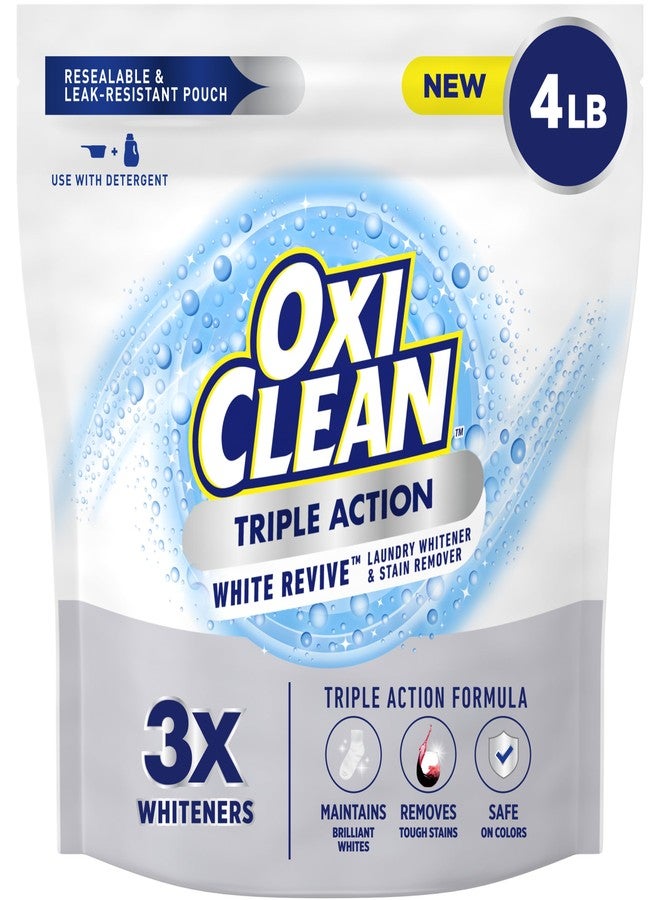 OxiClean Triple Action White Revive Laundry Whitener and Stain Remover Powder, Use with Detergent, Whitens and Brightens Clothes, Removes Tough Stains, Color Safe, Chlorine Free, 4 lbs - Image 1