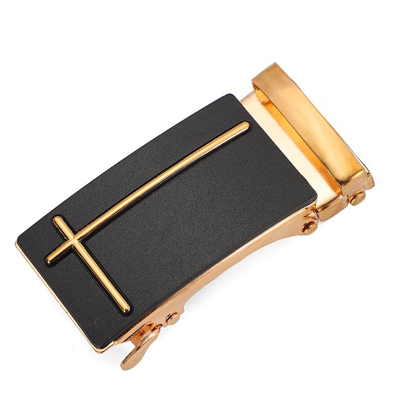 Automatic Buckle Head for Mens Belt 3.5cm Frosted Cross [Gold] 