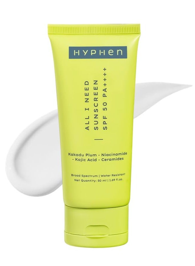 HYPHEN All I Need Sunscreen SPF 50 PA ++++ for Dry, Oily, All Skin Types, 50ml  - Image 1